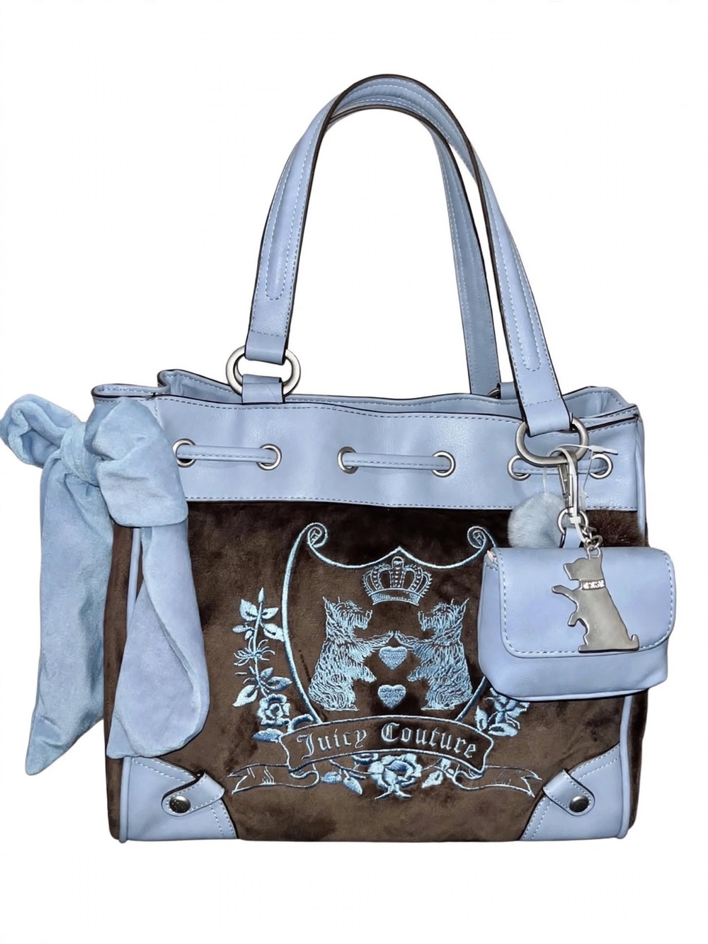⭐️DAYDREAMER⭐️Juicy Couture Brown Tote with Blue Trim & Charm Pouch